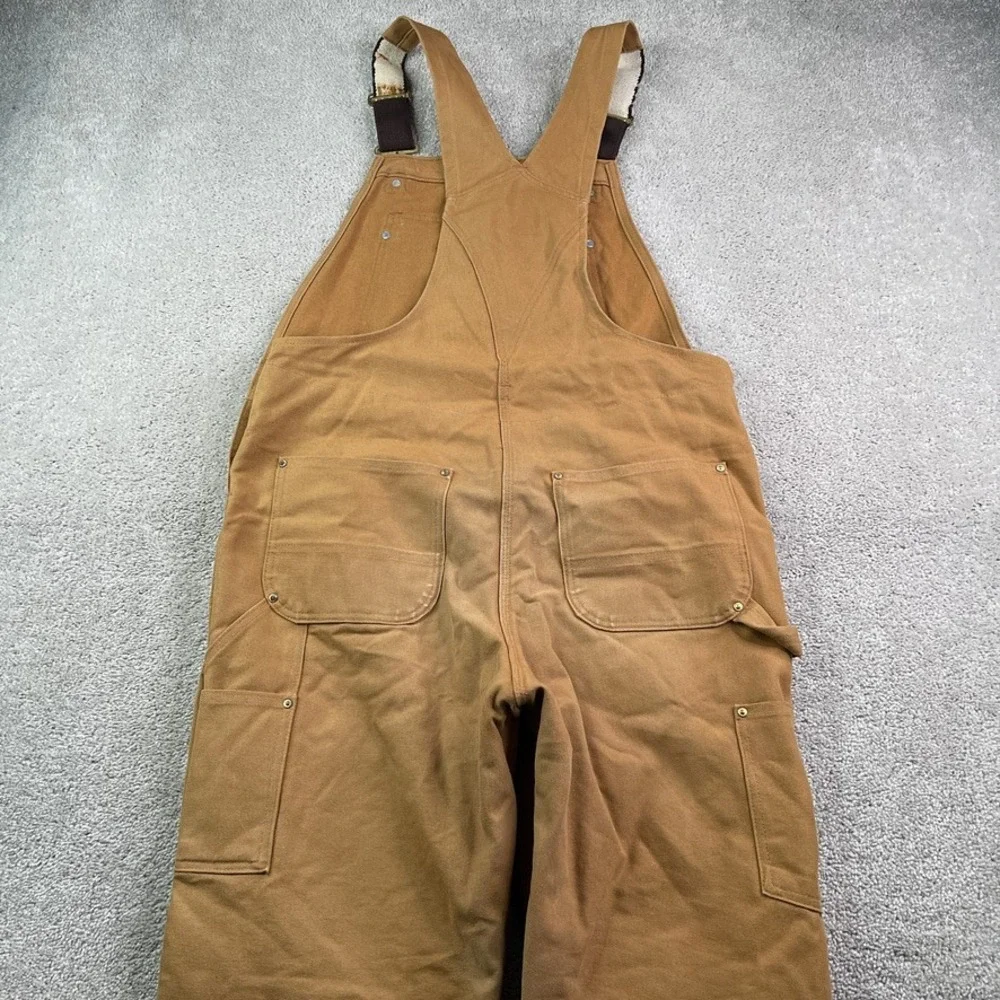 Carhartt Bib Overall Men Medium Short Brown Loose Fit Duck Insulated Double Knee